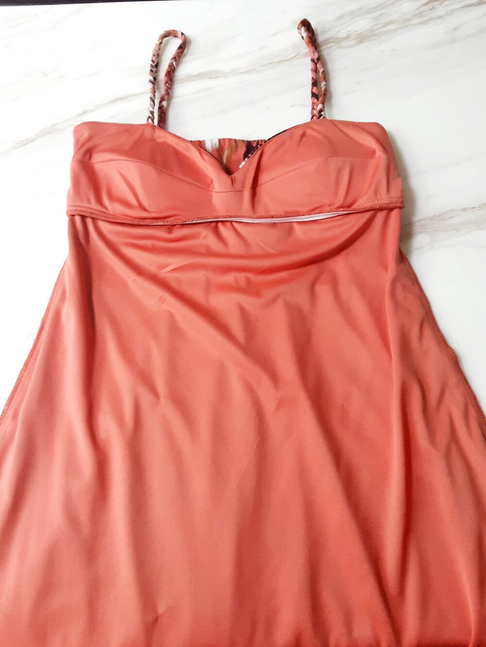 BISOU BISOU Rust Multi-Print Spaghetti Strap Babydoll Dress Sz 12 - Picture 7 of 8
